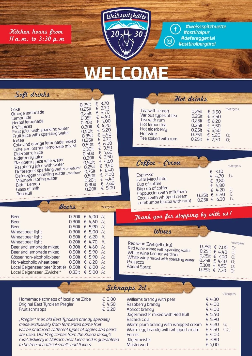 Drinks Menu Weißspitzhütte