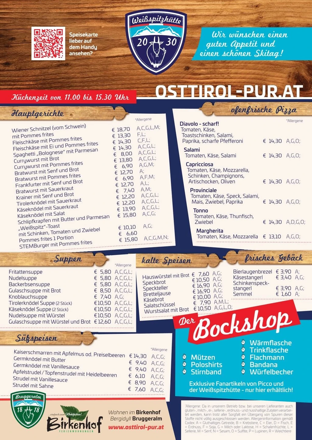Speisekarte Weißspitzhütte