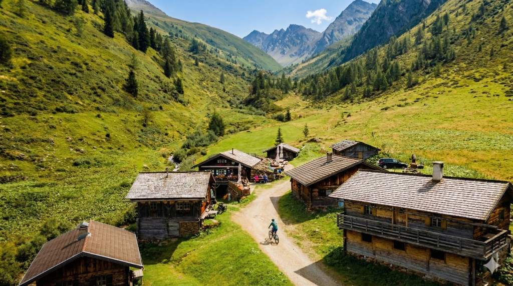 Beeindruckendes Bergpanorama von der Sonnenterrasse der Bruggeralm